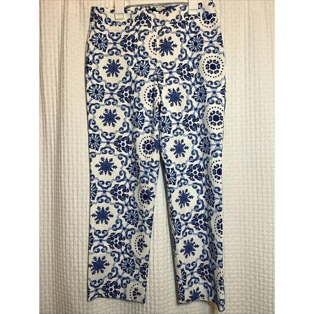 Talbots NEW Blue Oriental Motif Print Pants Women’s Size 4 Ankle Pants Z12